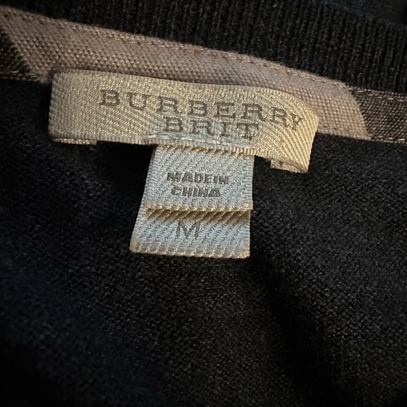Burberry Brit Mens Cashmere blend Sweater Check Shoulder Black size M - Picture 9 of 10